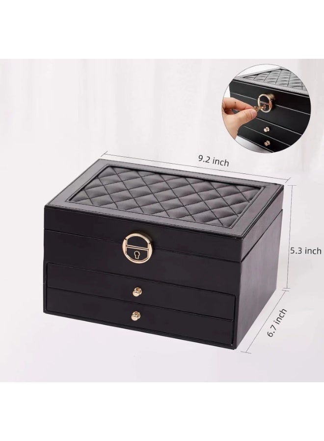 Jewelry organizer for women and girls, large three-tier jewelry storage box, faux leather jewelry display stand with removable tray for necklaces, earrings, rings and bracelets - Image 3